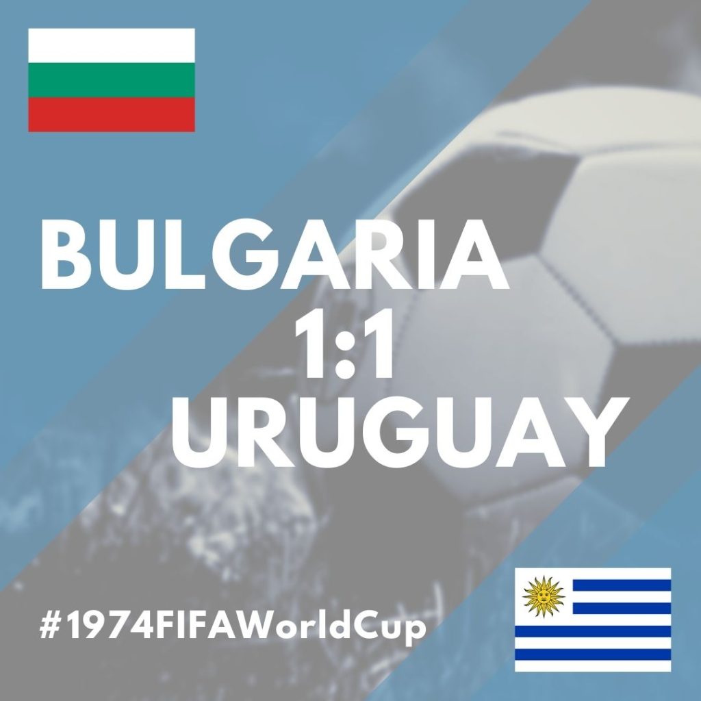 Infographic commemorating the only international football match between Bulgaria and Uruguay.